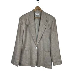 Talbots Linen‎ Blazer Size 14 Light Tan One Button Coastal Quiet Luxury Preppy